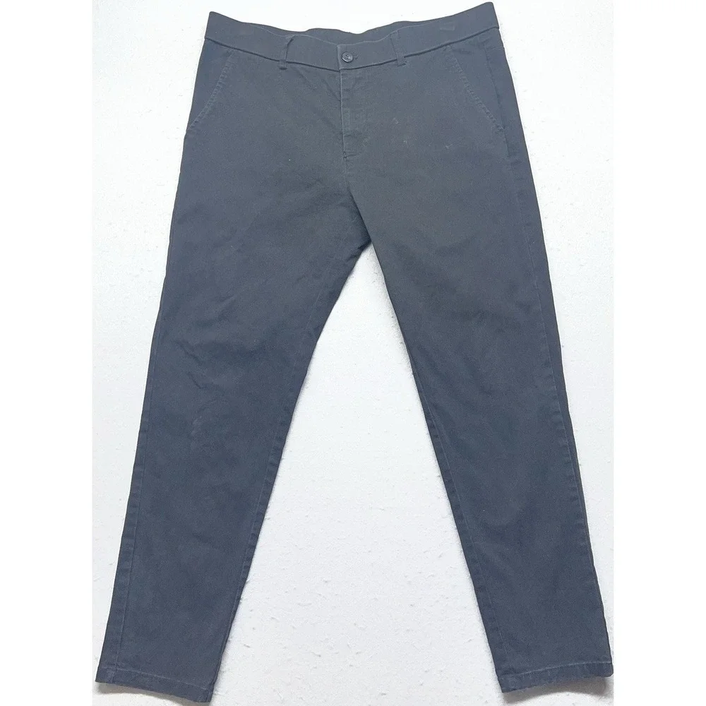Plaid & Plain Skinny Fit Chino Pants Men's 33x28 Black Stretch Cotton Casual